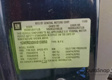 2009 Chevrolet Traverse Lt from USA, damaged, VIN 1GNER23D69S130850